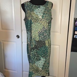 CONNECTED green/black/teal sleeveless shift dress
